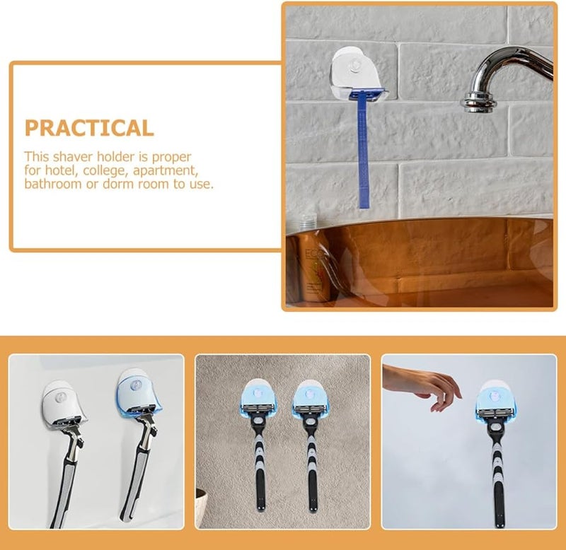 Plastic Razor Stand With Suction Cups Blue Gray Bathroom Shower Wall Mount Holder - Image 4